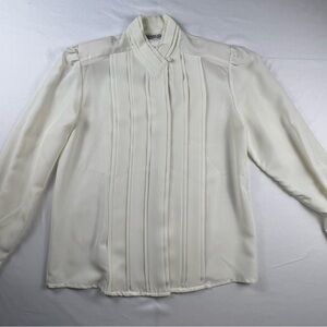 Yves St Clair - Women’s Blouse - Size 8 - Ivory, Cream - Vintage - Pleated